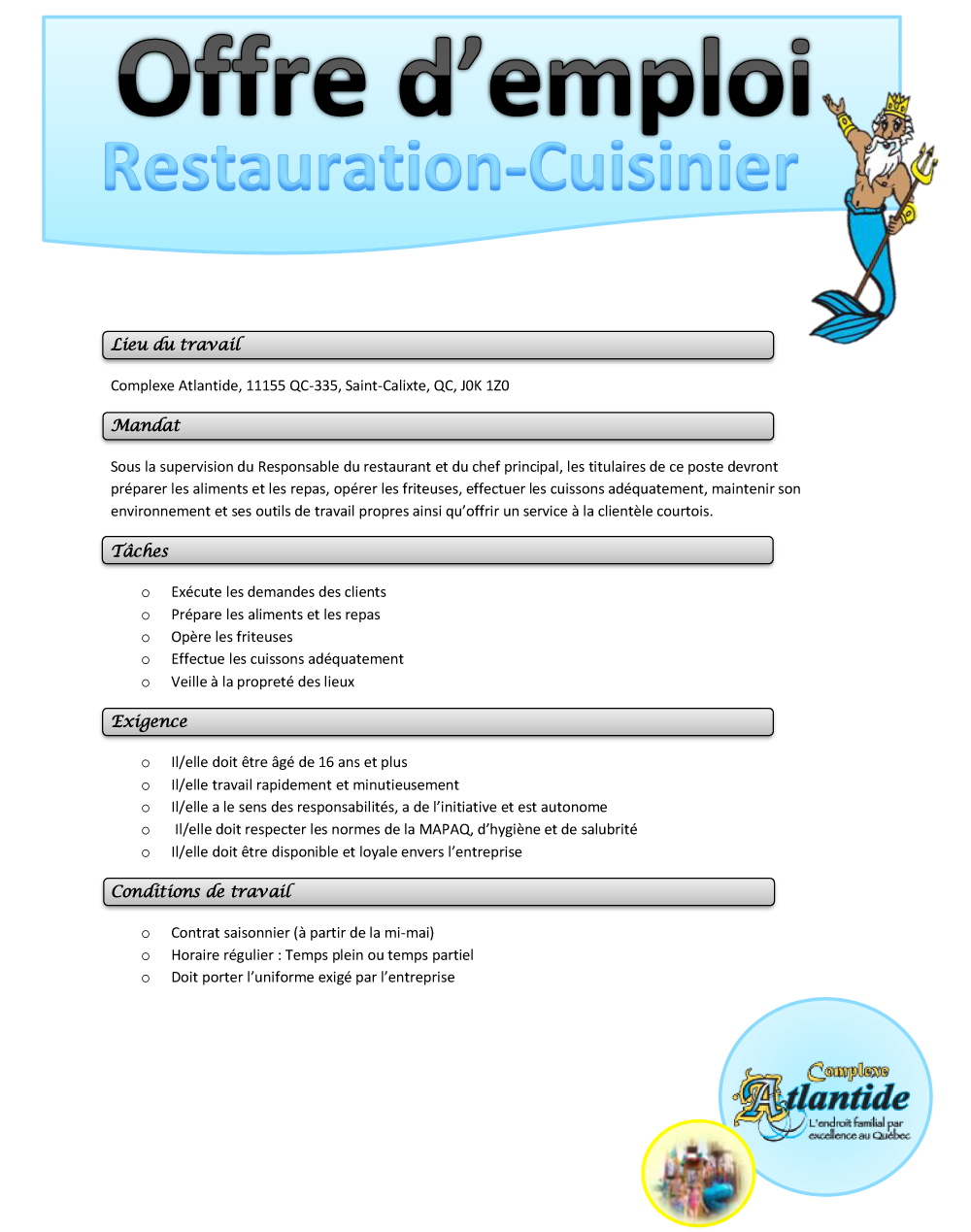 Offre d emploi cuisinier