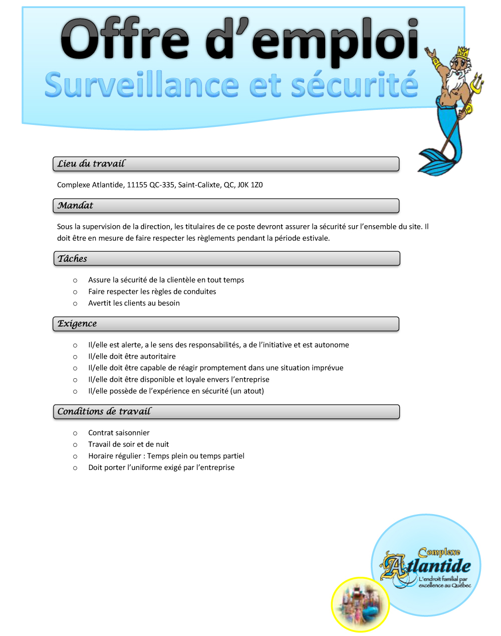 Offre d'emploi / Surveillance et sécurité | Le complexe Atlantide